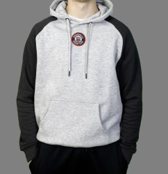 Tvåfärgad Hood med runt HHC märke